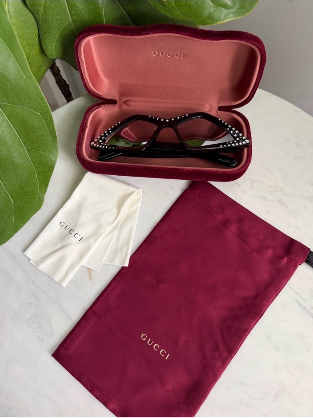 Gucci Black Cat-Eye Sunglasses With Crystal Accents